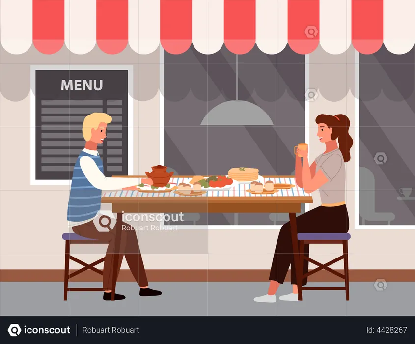 Couple on date in cafe  Illustration