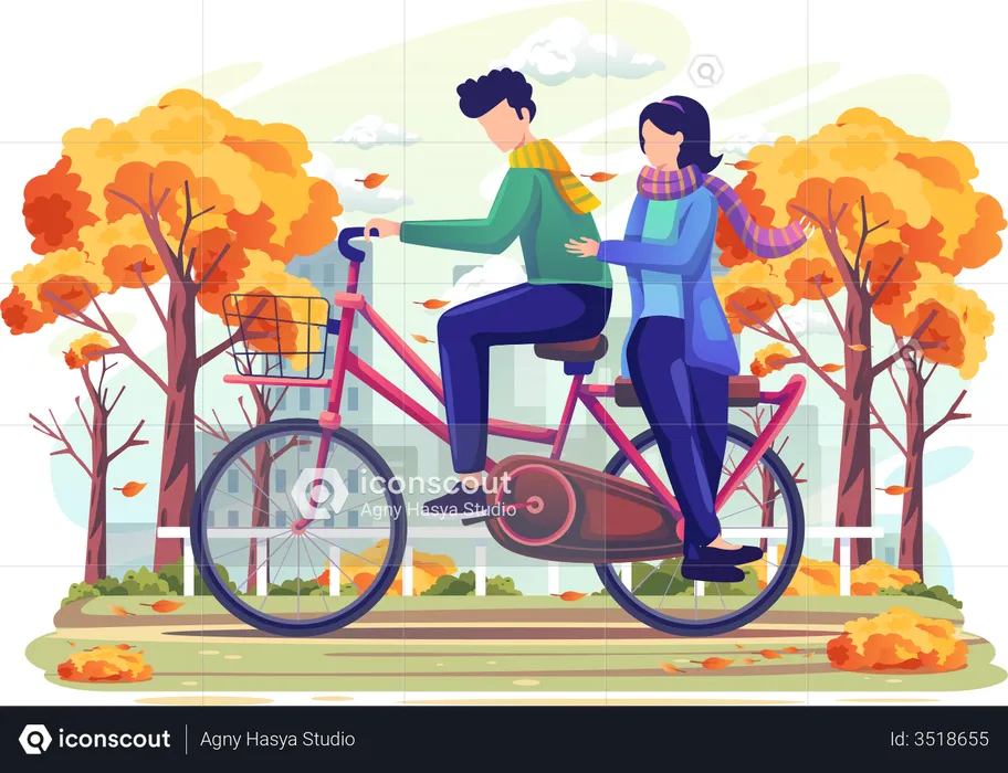 Couple on date riding bicycle  Illustration