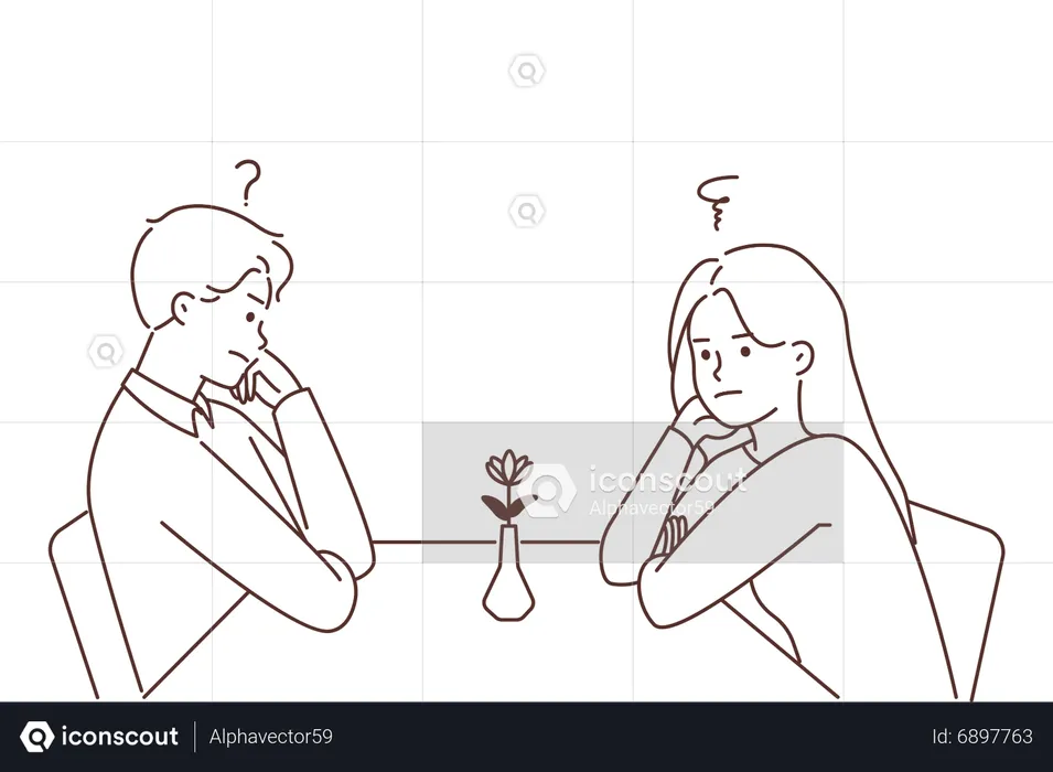 Couple on date thinking what to talk  Illustration