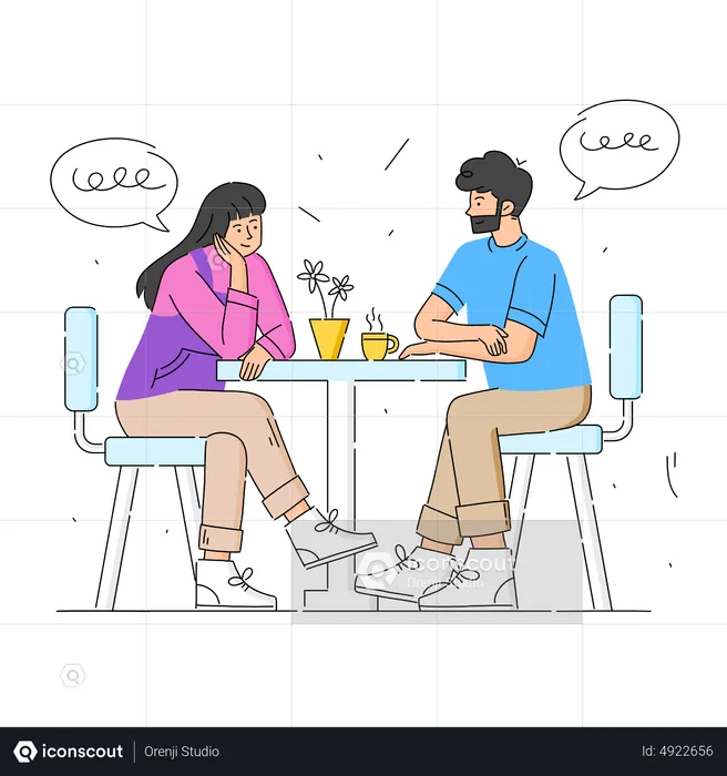 Couple on dating in Coffee Shops  Illustration