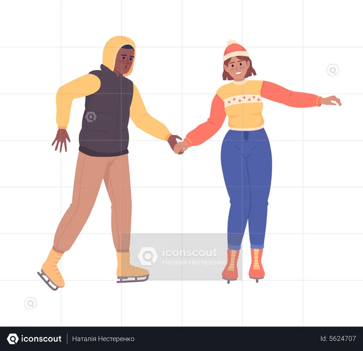 Couple on ice skating date  Illustration