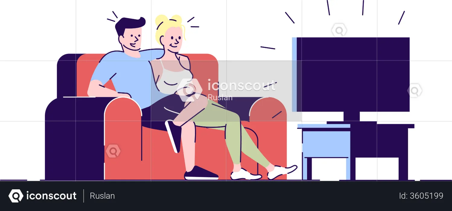 Couple on Movie Night  Illustration