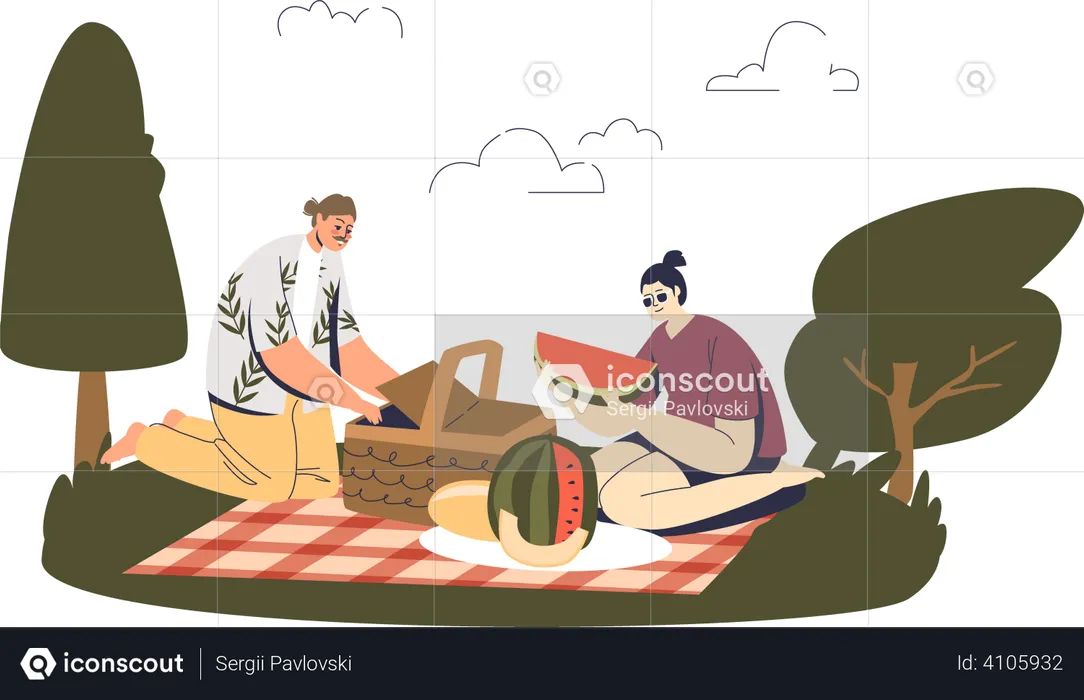 Couple on picnic in park  Illustration