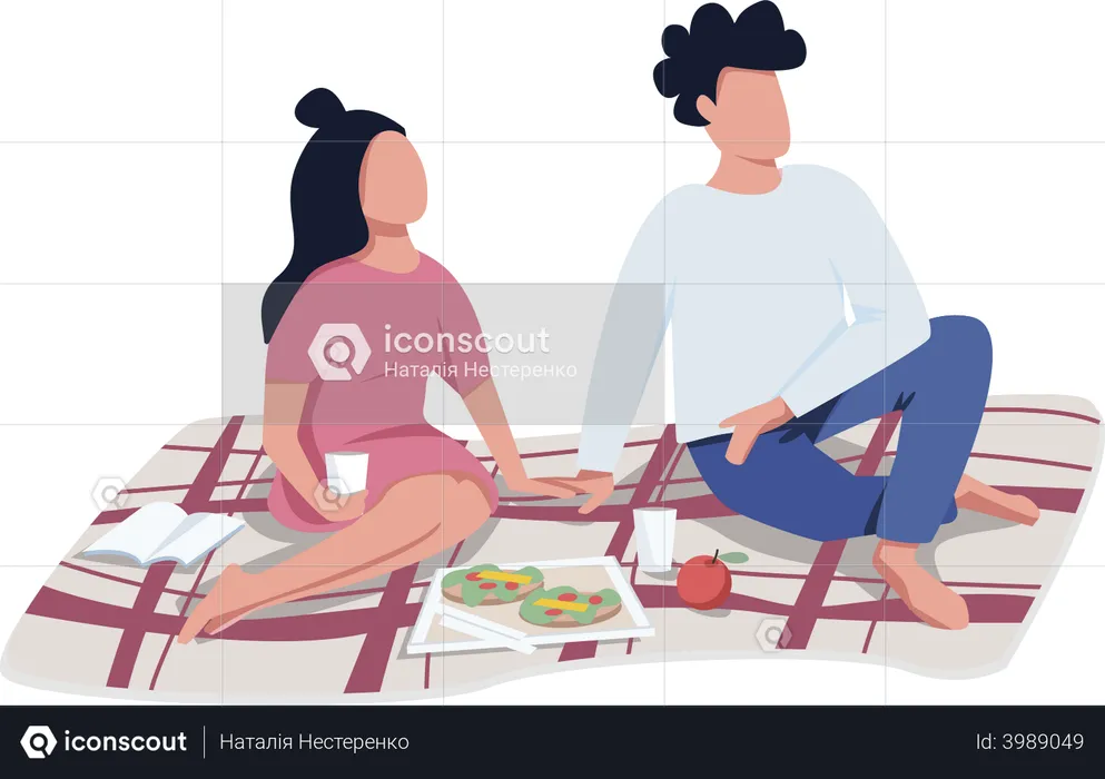 Couple on romantic picnic date  Illustration
