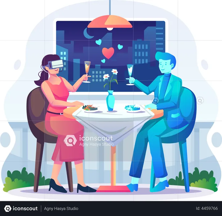 Couple on virtual Date in VR  Illustration