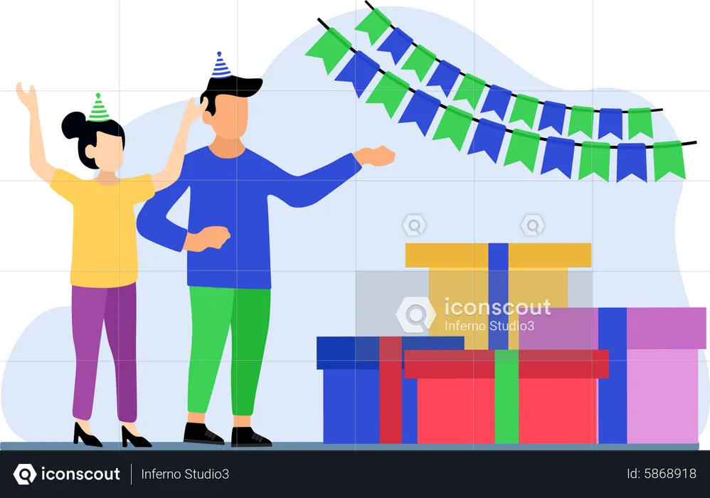 Couple organize birthday party  Illustration