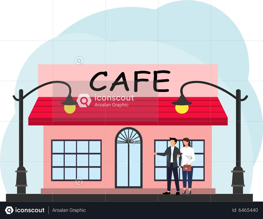 Couple outside cafe  Illustration