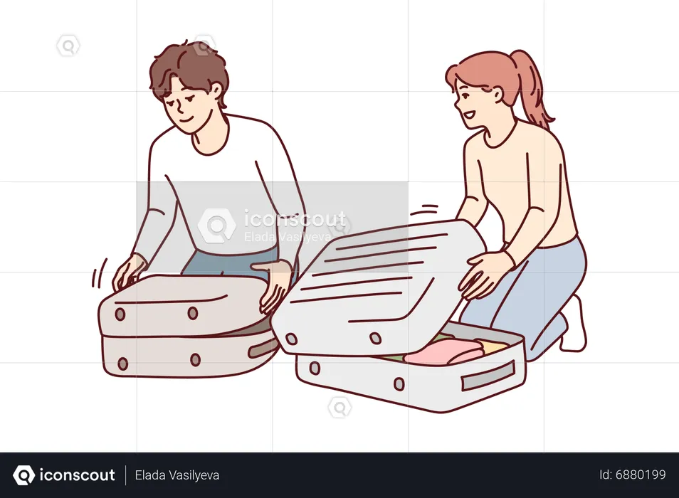Couple packing for vacation  Illustration