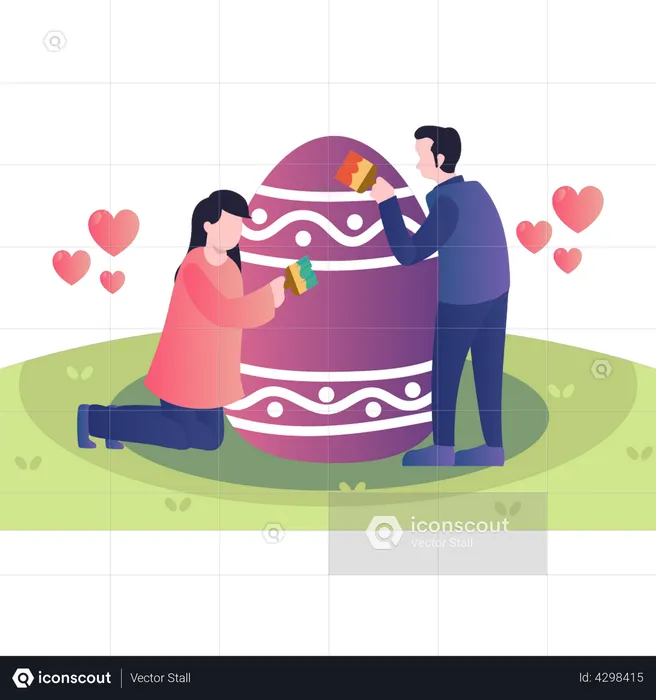 Couple painting Easter eggs  Illustration