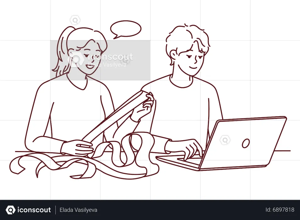 Couple paying bills online  Illustration