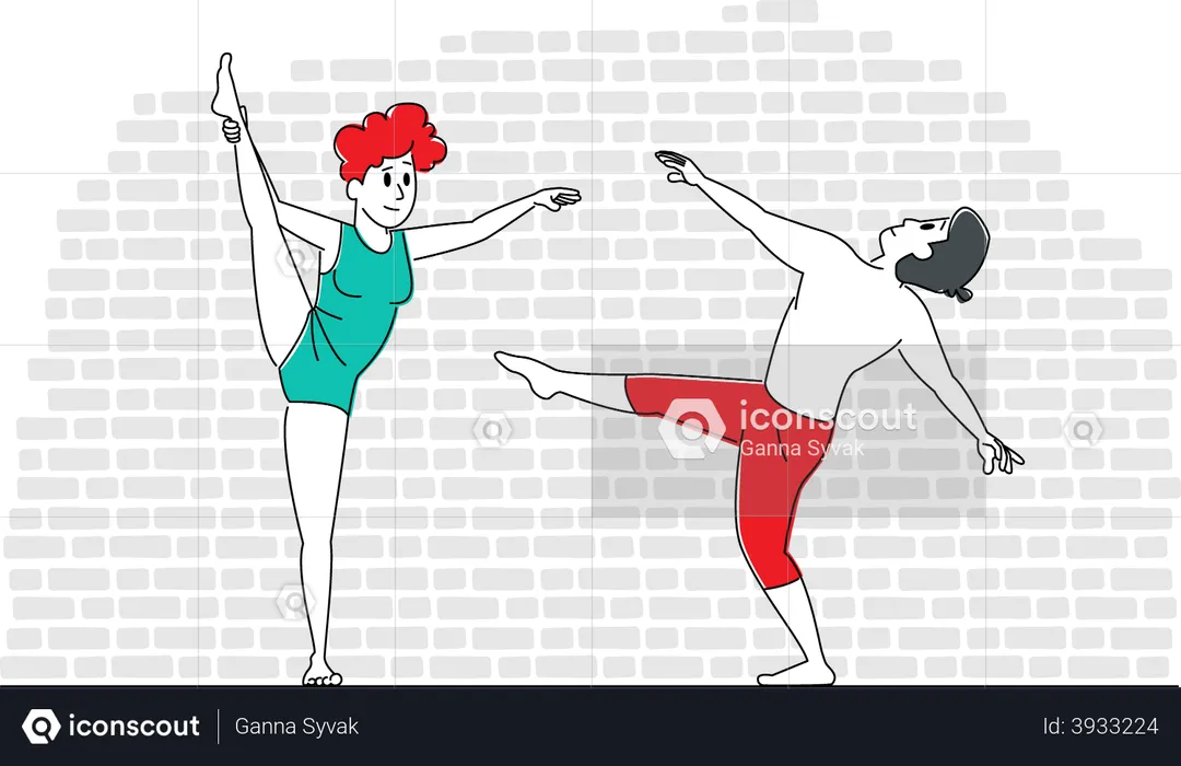 Couple Perform Acrobatics or Ballet Moving Elements Move Body to Music Rhythm  Illustration
