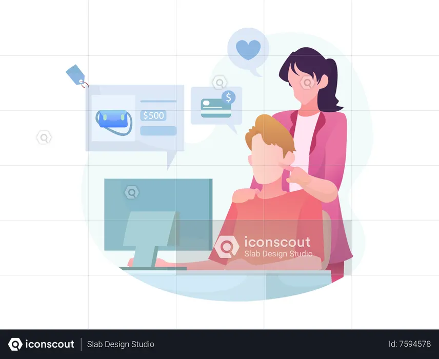 Best Couple placing online order Illustration download in PNG & Vector ...