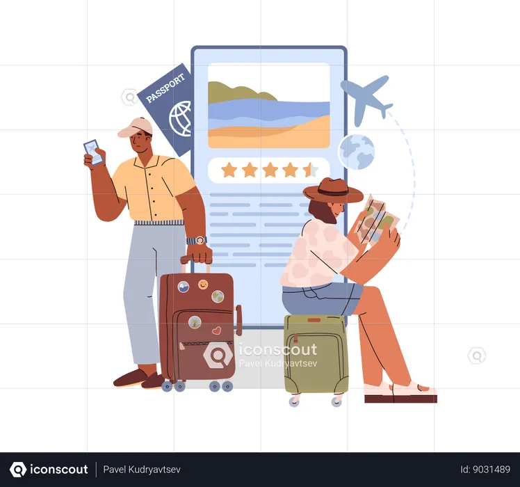 Couple planning vacation trip  Illustration