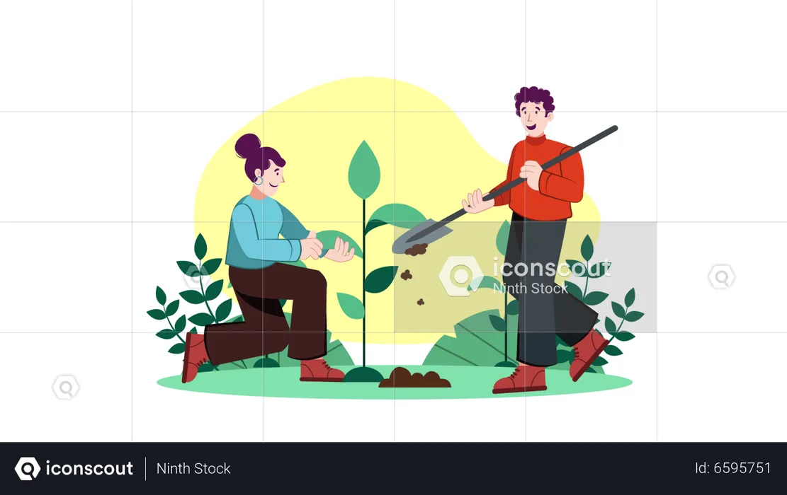 Couple planting plant  Illustration