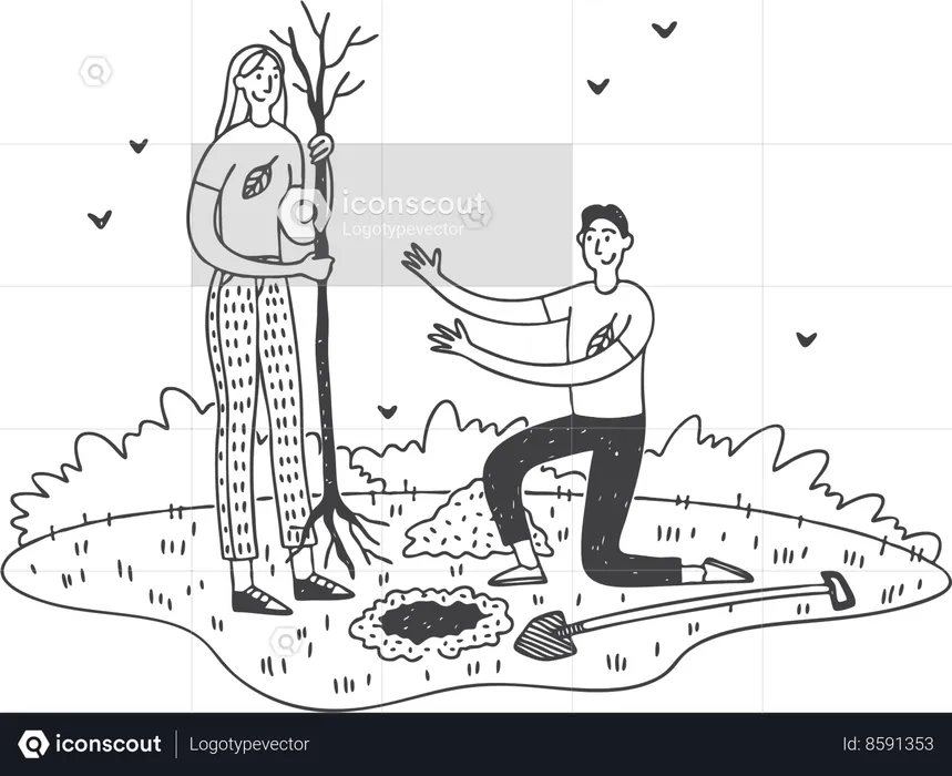 Couple planting tree  Illustration