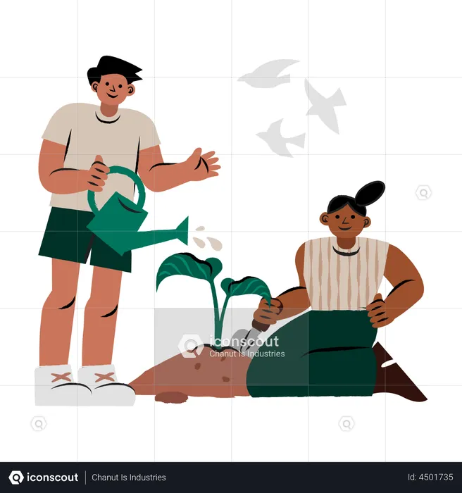 Couple planting tree  Illustration