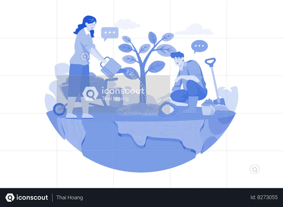 Couple planting tree  Illustration