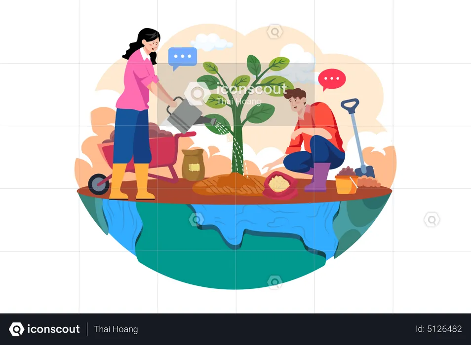 Couple planting tree  Illustration