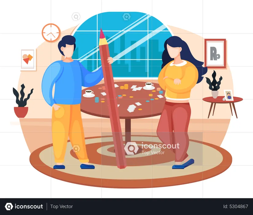 Couple playing board game at home  Illustration