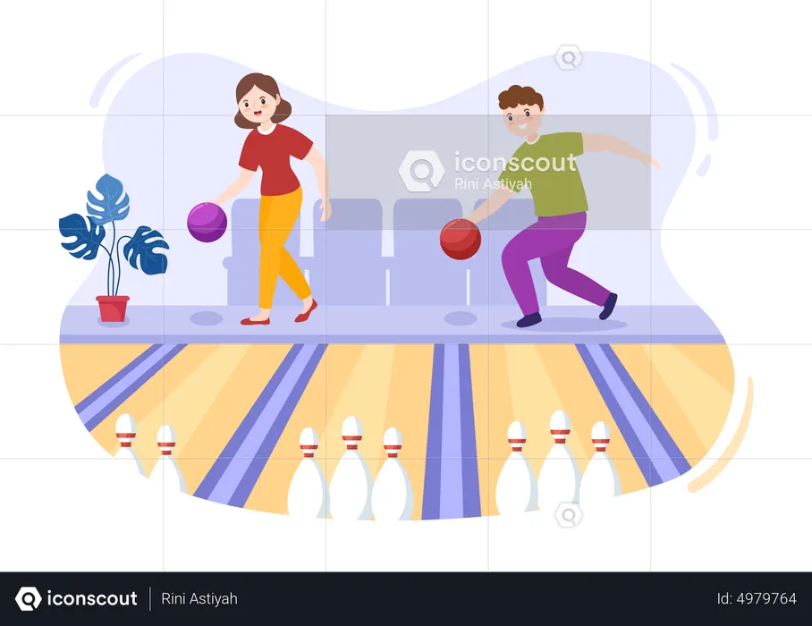 Couple Playing Bowling Game  Illustration