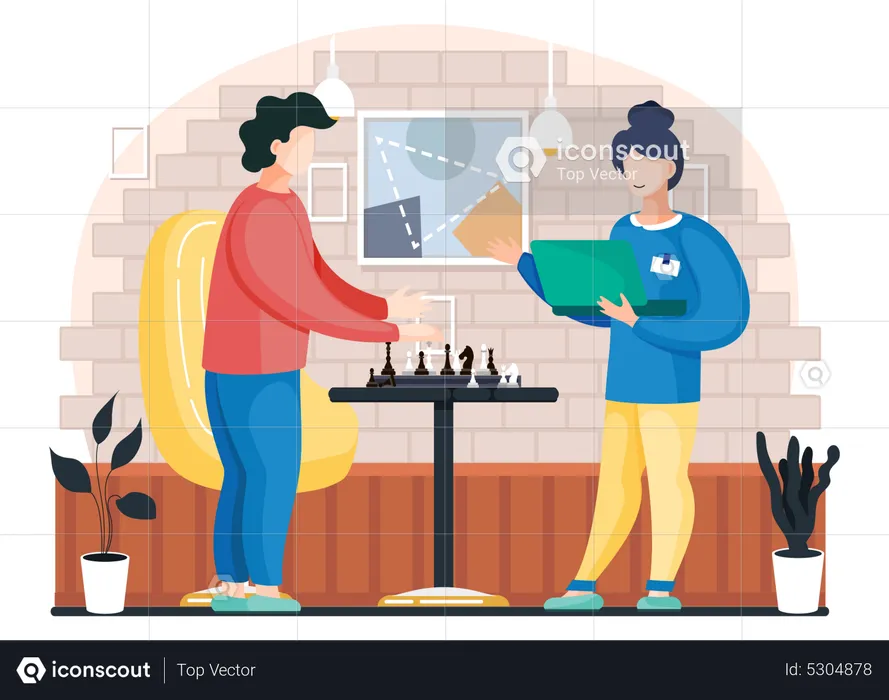 Couple playing chess at home  Illustration