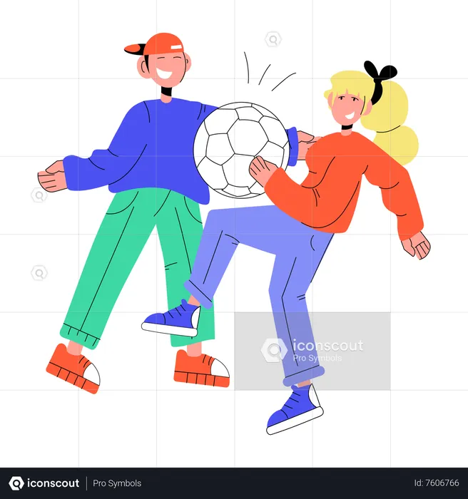 Couple Playing Football  Illustration