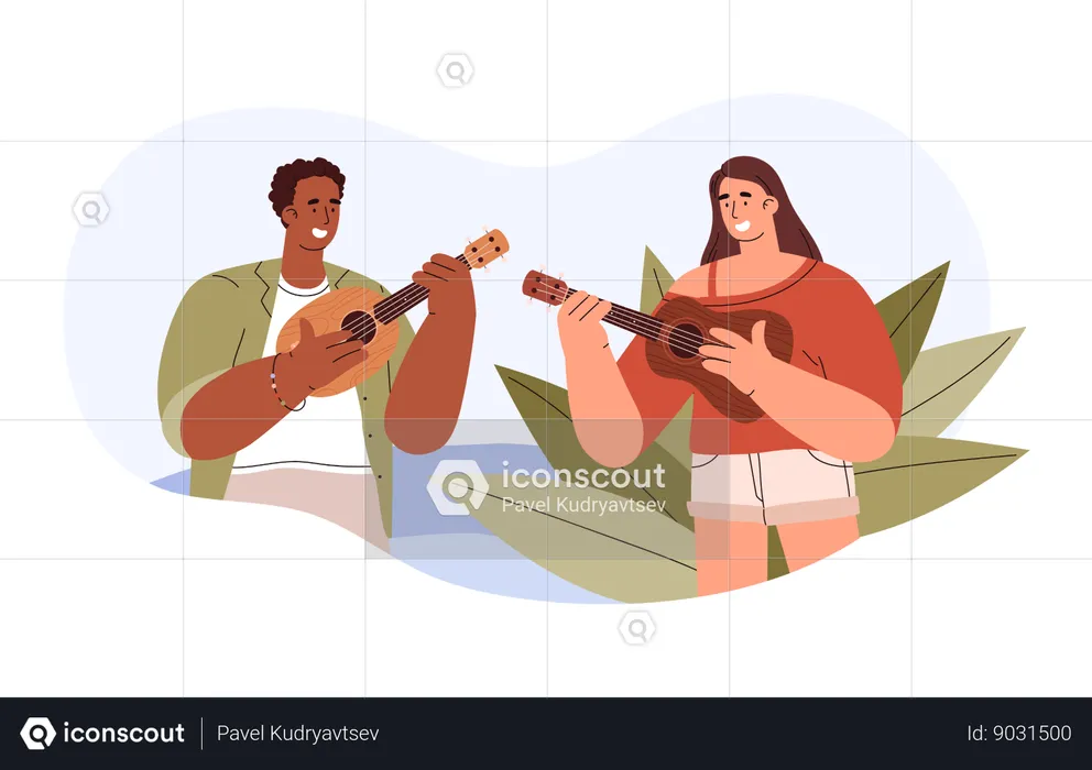 Couple playing ukulele  Illustration