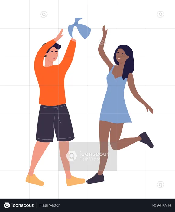 Couple playing volleyball  Illustration