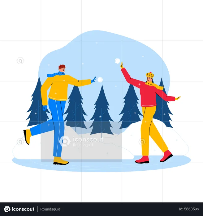 Couple plying with ice ball  Illustration