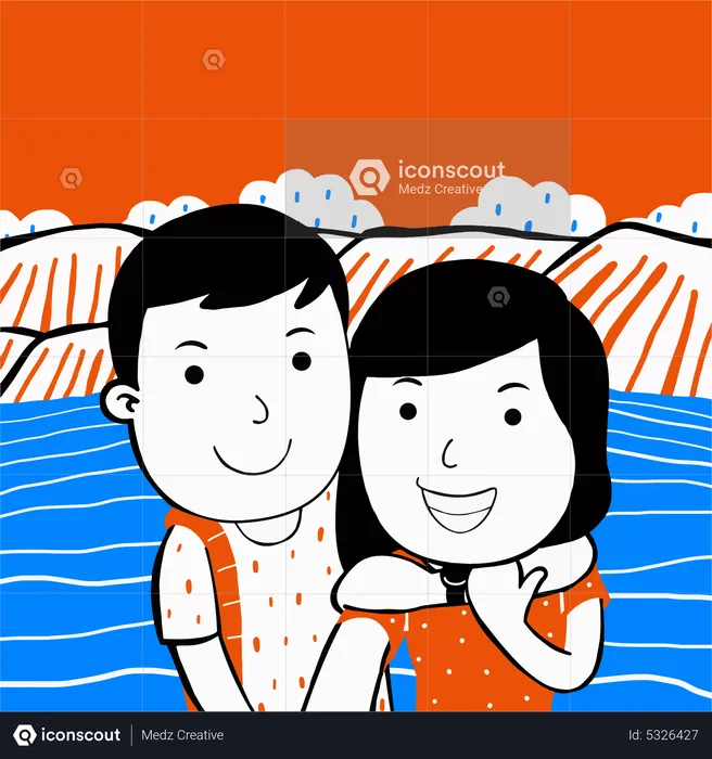 Couple posing at mountains  Illustration