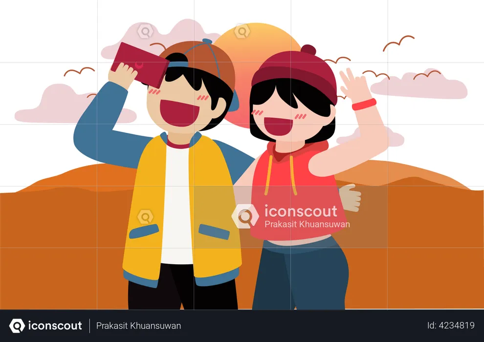 Couple posing for a photo  Illustration