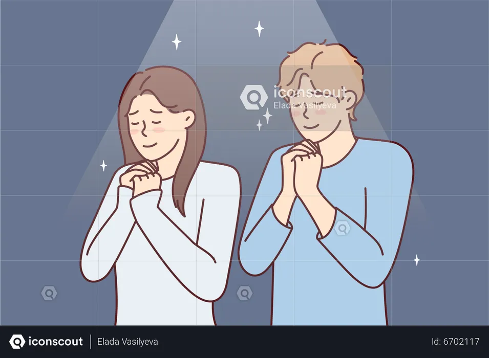Couple praying to god  Illustration