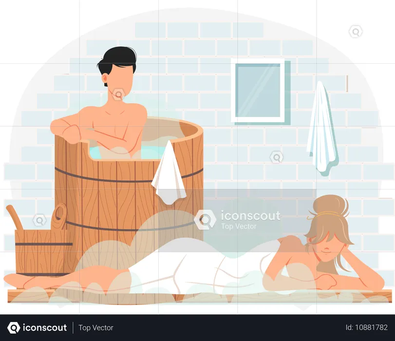 Couple prenant un bain de vapeur ensemble  Illustration