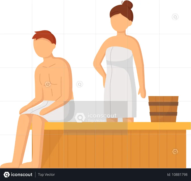 Couple prenant un bain de vapeur ensemble  Illustration