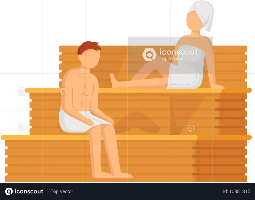 Couple prenant un bain de vapeur ensemble  Illustration