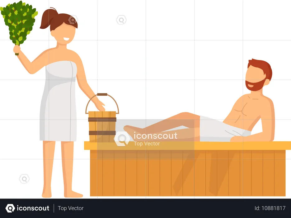 Couple prenant un bain de vapeur ensemble  Illustration