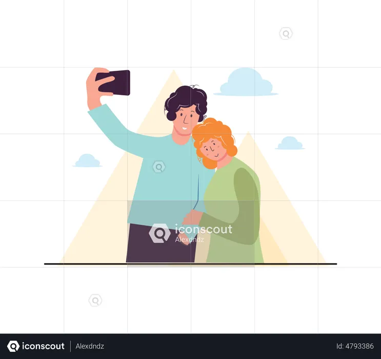 Couple prenant un selfie en voyage  Illustration