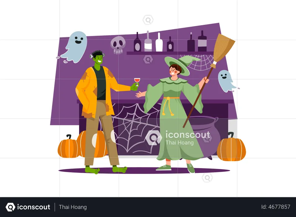 Couple buvant un verre d'Halloween  Illustration