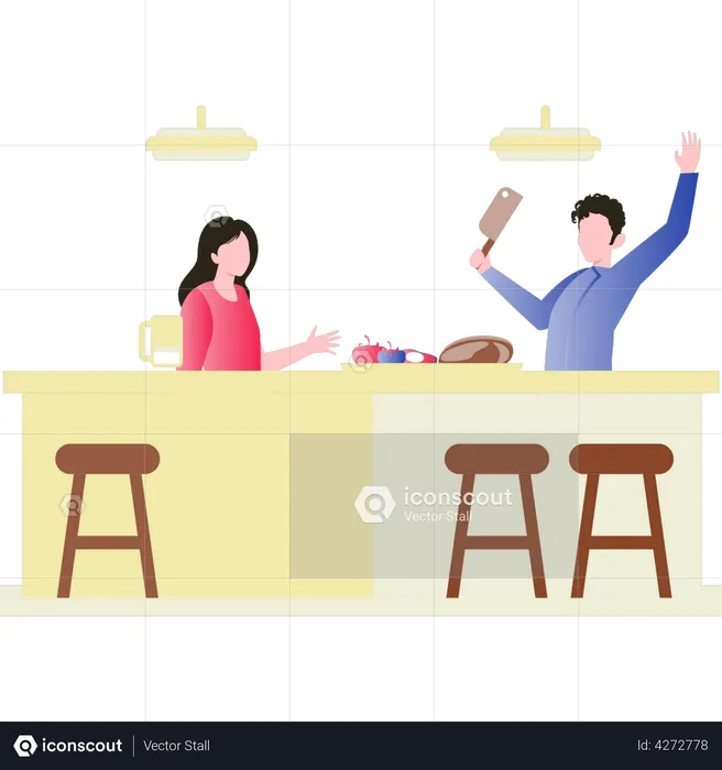 Couple prepares dish together  Illustration