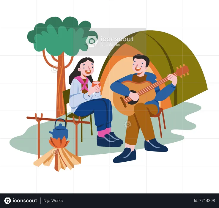 Couple appréciant au camping  Illustration