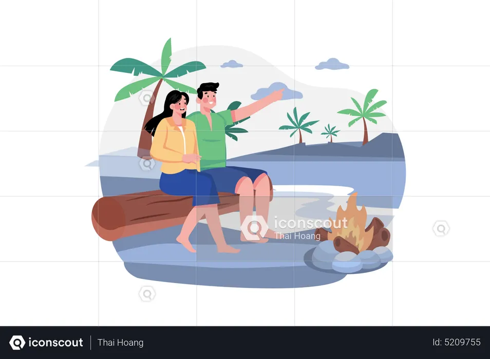 Couple profitant d'un voyage à la plage  Illustration