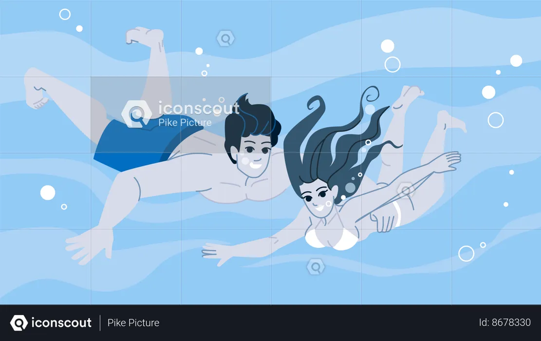 Couple profitant d’une activité sous-marine  Illustration