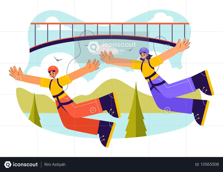 Couple s'amusant à faire du saut à l'élastique  Illustration