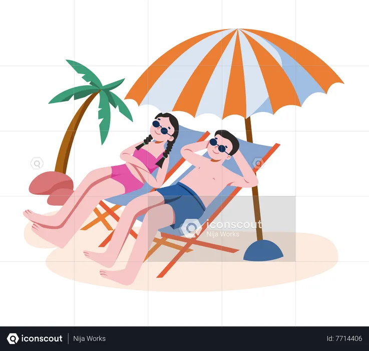 Couple profitant d'un bain de soleil  Illustration