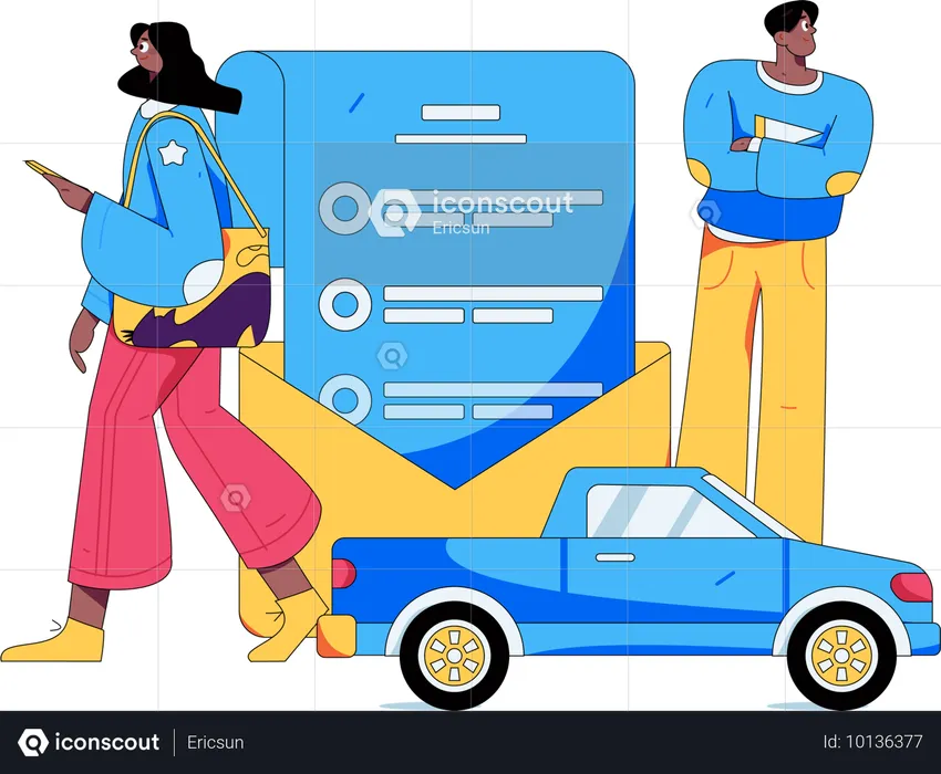 Couple protecting car against damage  Illustration