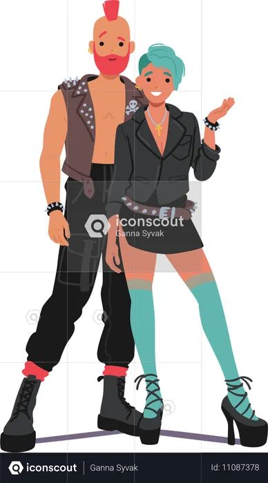 Couple punk prenant la pose  Illustration