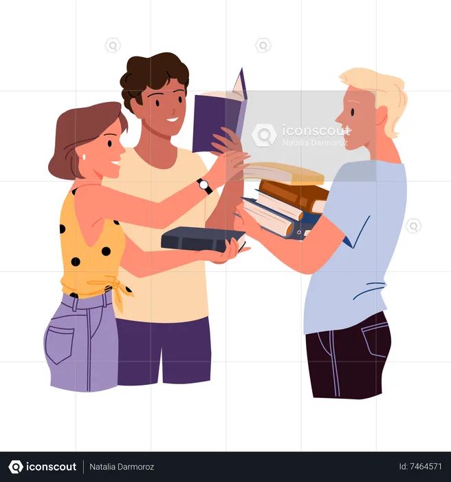 Couple purchase book from person  Illustration