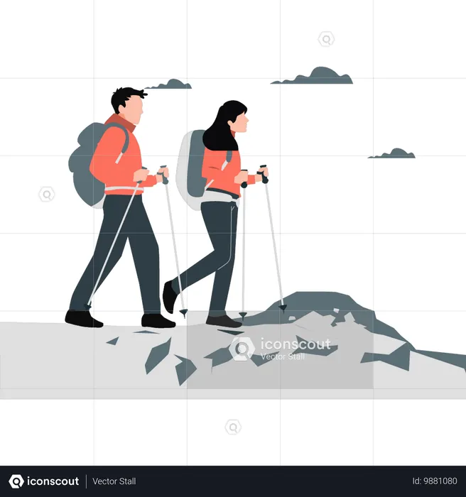 Couple en randonnée sur les montagnes  Illustration