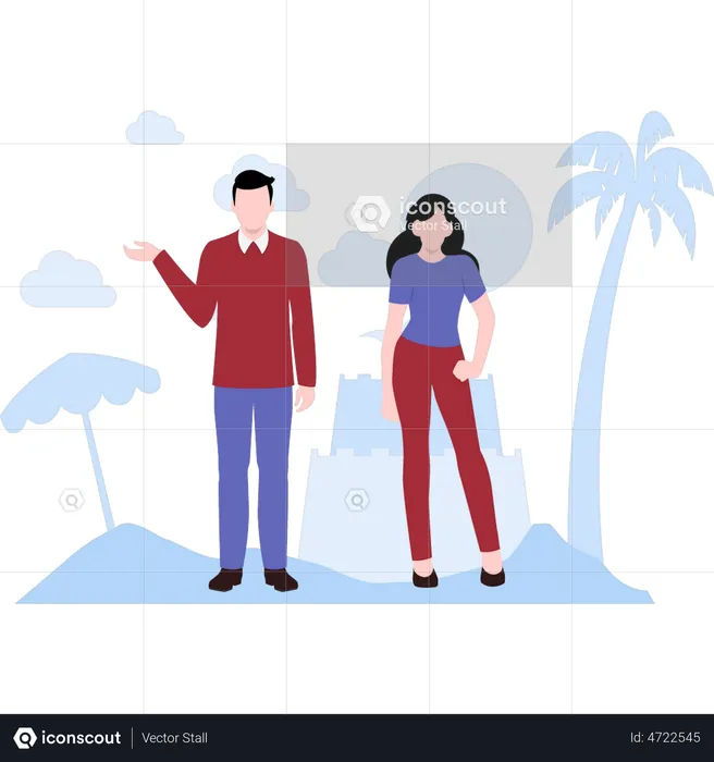 Couple reached at the beach  Illustration