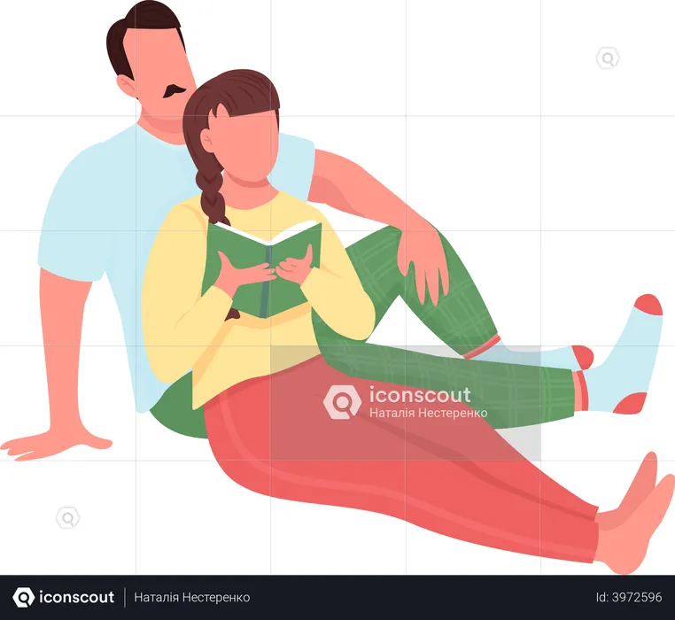 Couple reading book together  Illustration